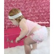 Light Pink Crochet Tube Top & White Ruffles Light Pink White Dots Panties Bloomers &  White Headband Light Pink Sleeping Beauty Bow 3PC Set CT678